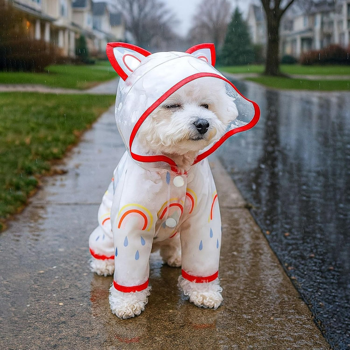 Waterproof Dog Raincoat,Full Coverage 4 Legs Dog Rain Jacket for Small Dogs,Pet Rain Coat with Hood,Reflective Strips&Leash Hole Outdoor Raincoat (Medium（for Weight 5.1-8.1 lb）, Blue)
